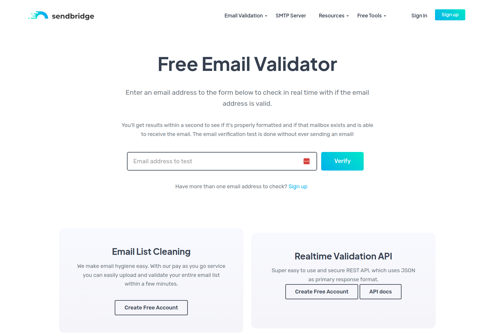 SendBridge Free Email Validator