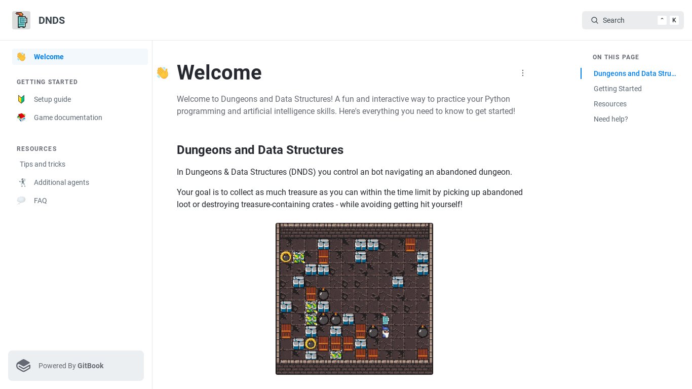 Dungeons and Data Structures Landing page