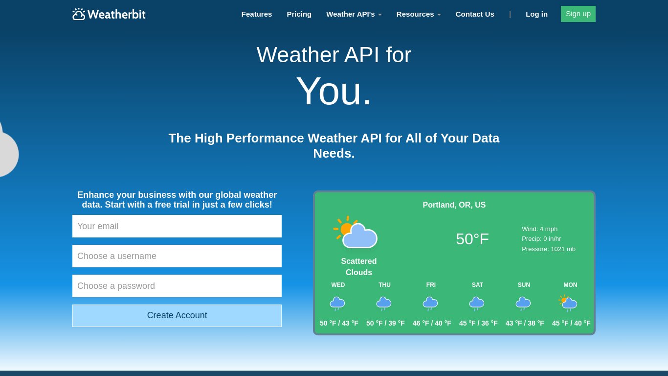 Weatherbit.io Landing page