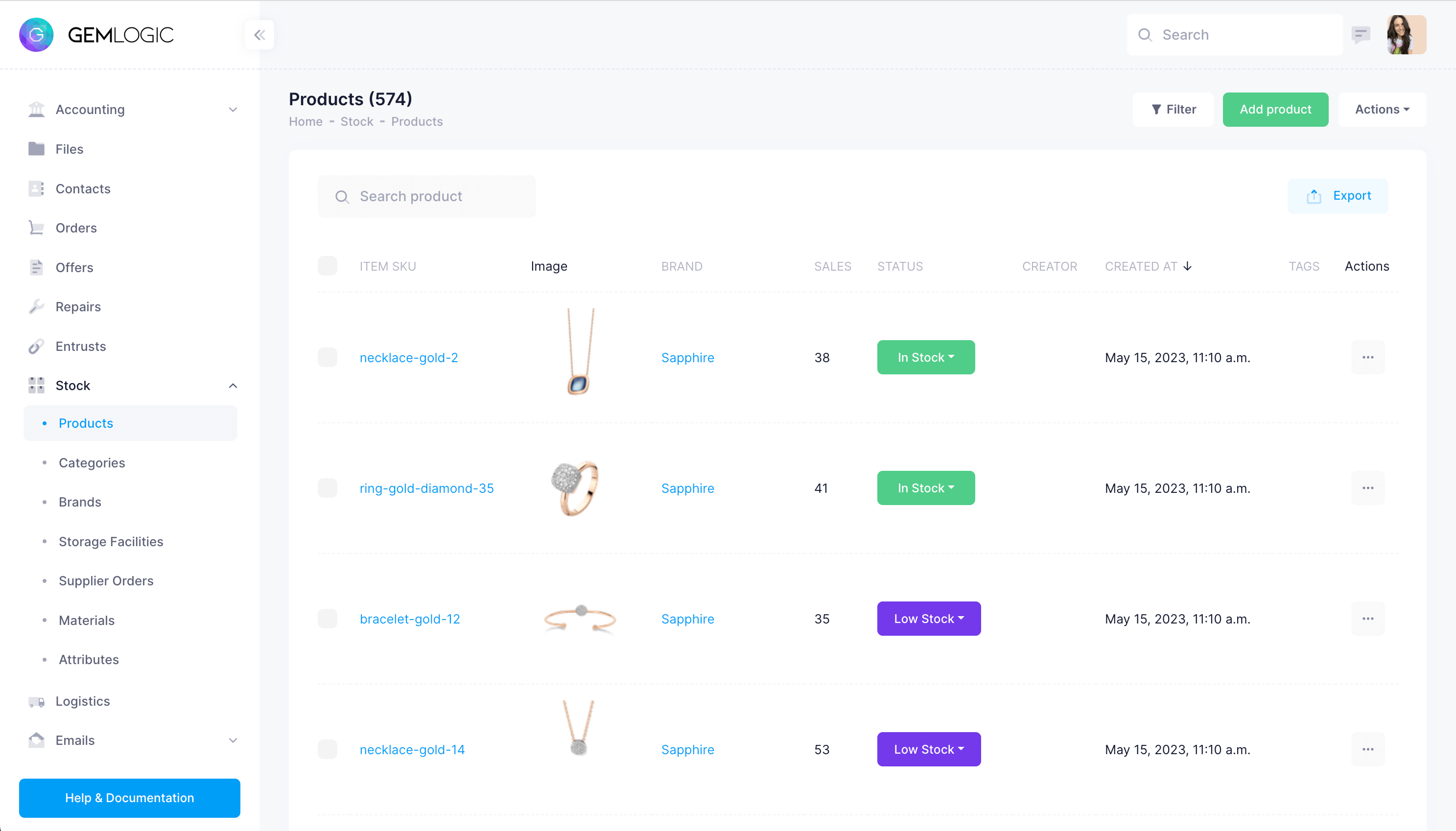Gem Logic jewelry products list