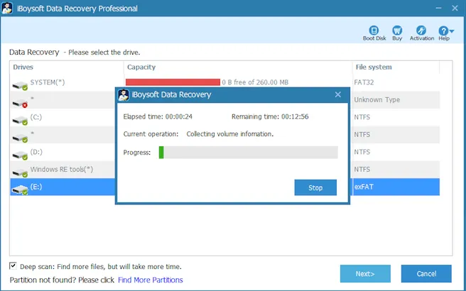 iBoysoft Data Recovery scanning