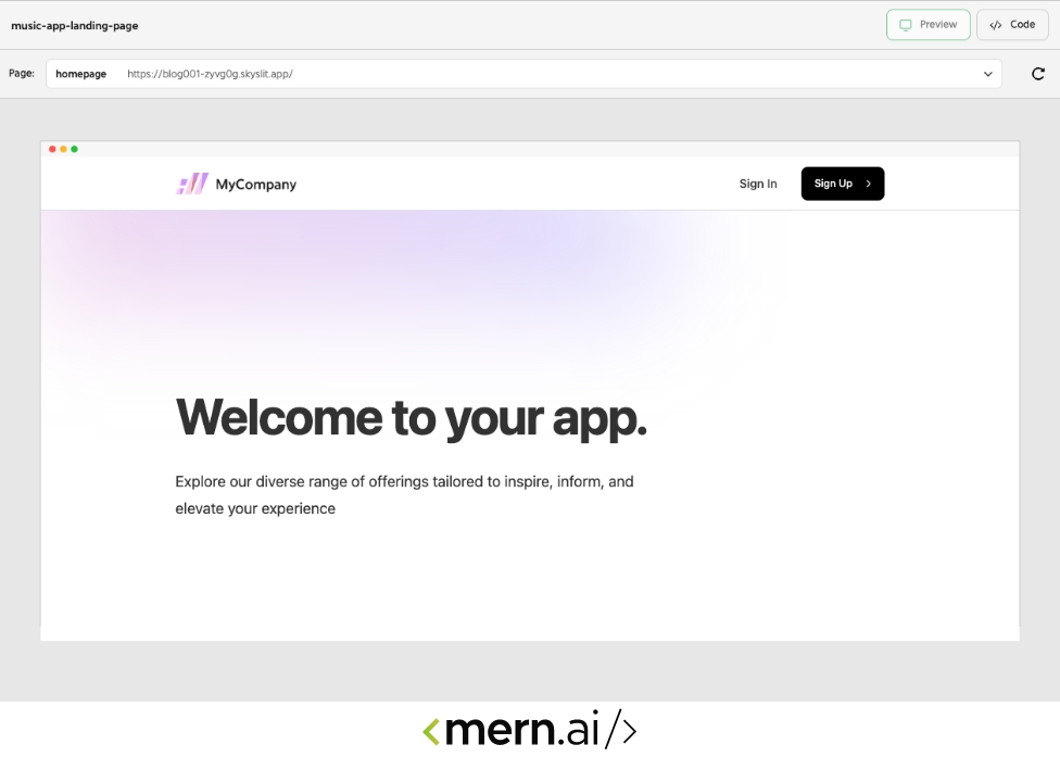 MERN.AI In-app preview