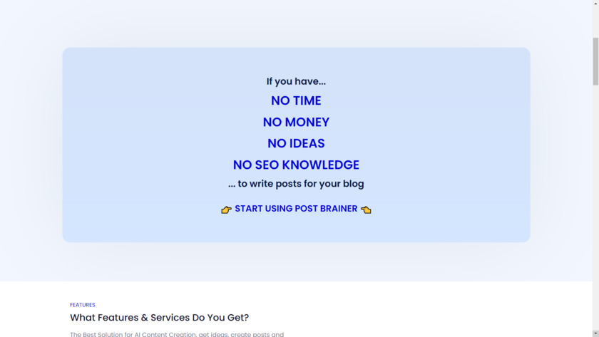 Post BrAIner Landing Page