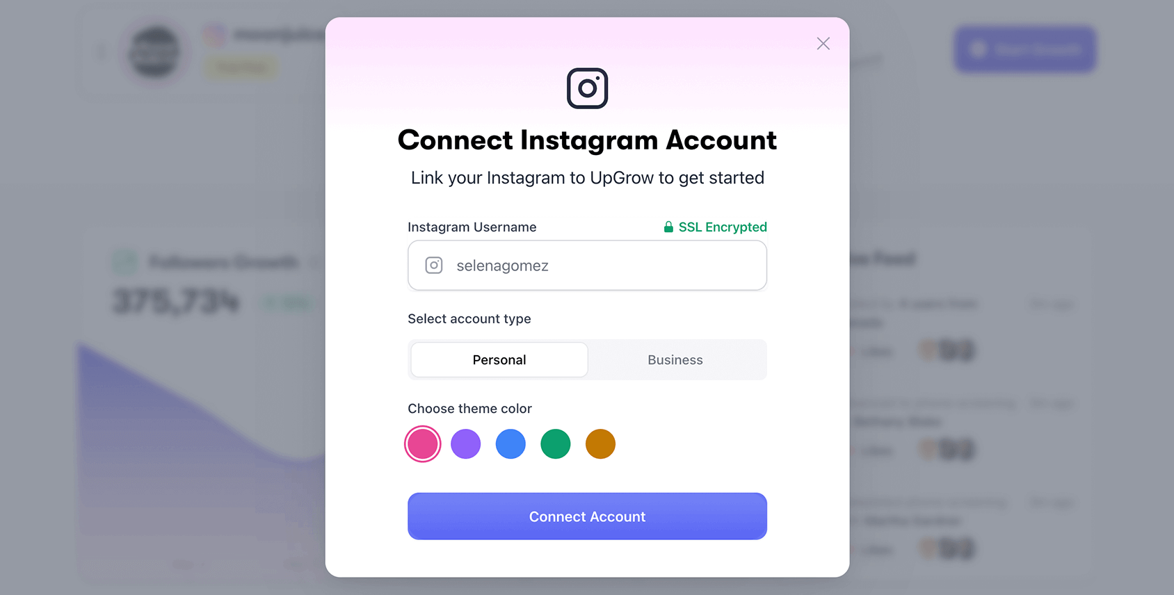 UpGrow Connect Instagram to UpGrow