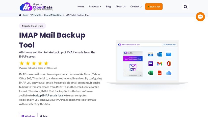MigrateCloudData IMAP Mail Backup Tool Landing Page