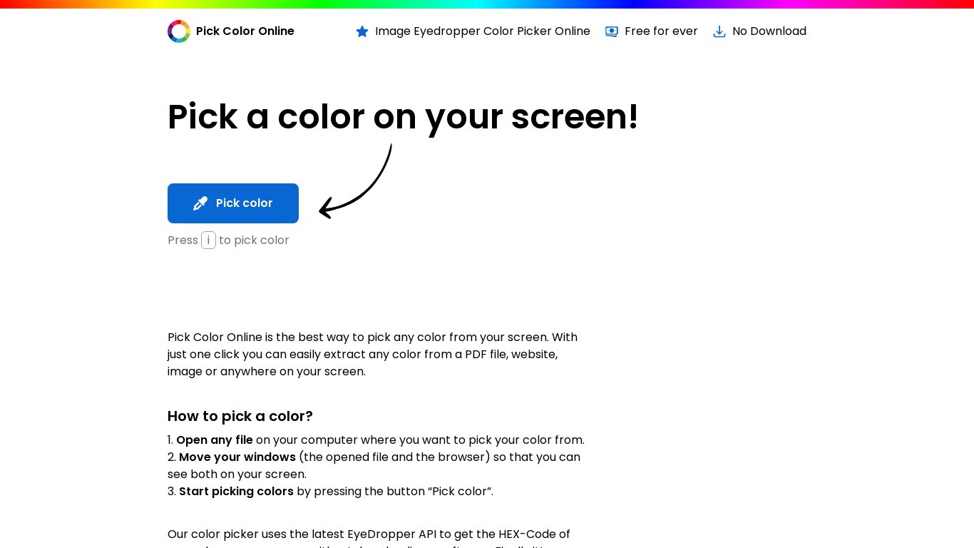 Pick Color Online Landing page