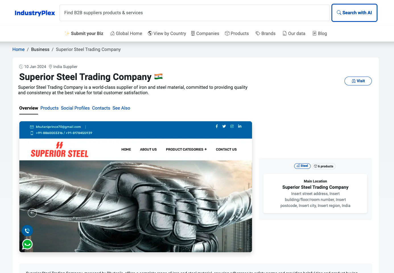 IndustryPlex Business Profile View