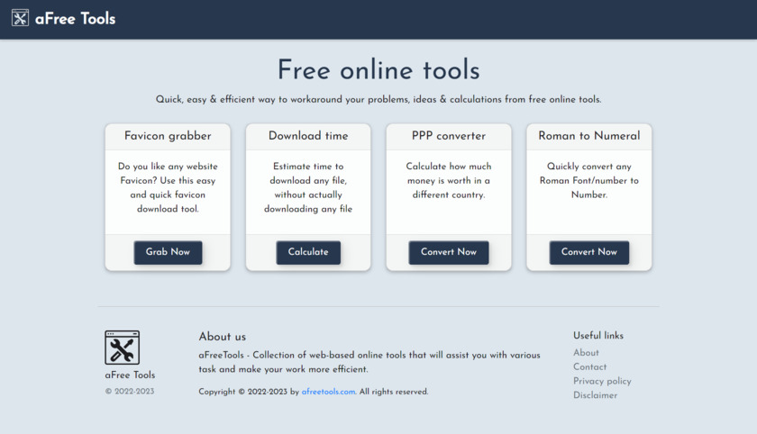 aFree Tools Landing Page