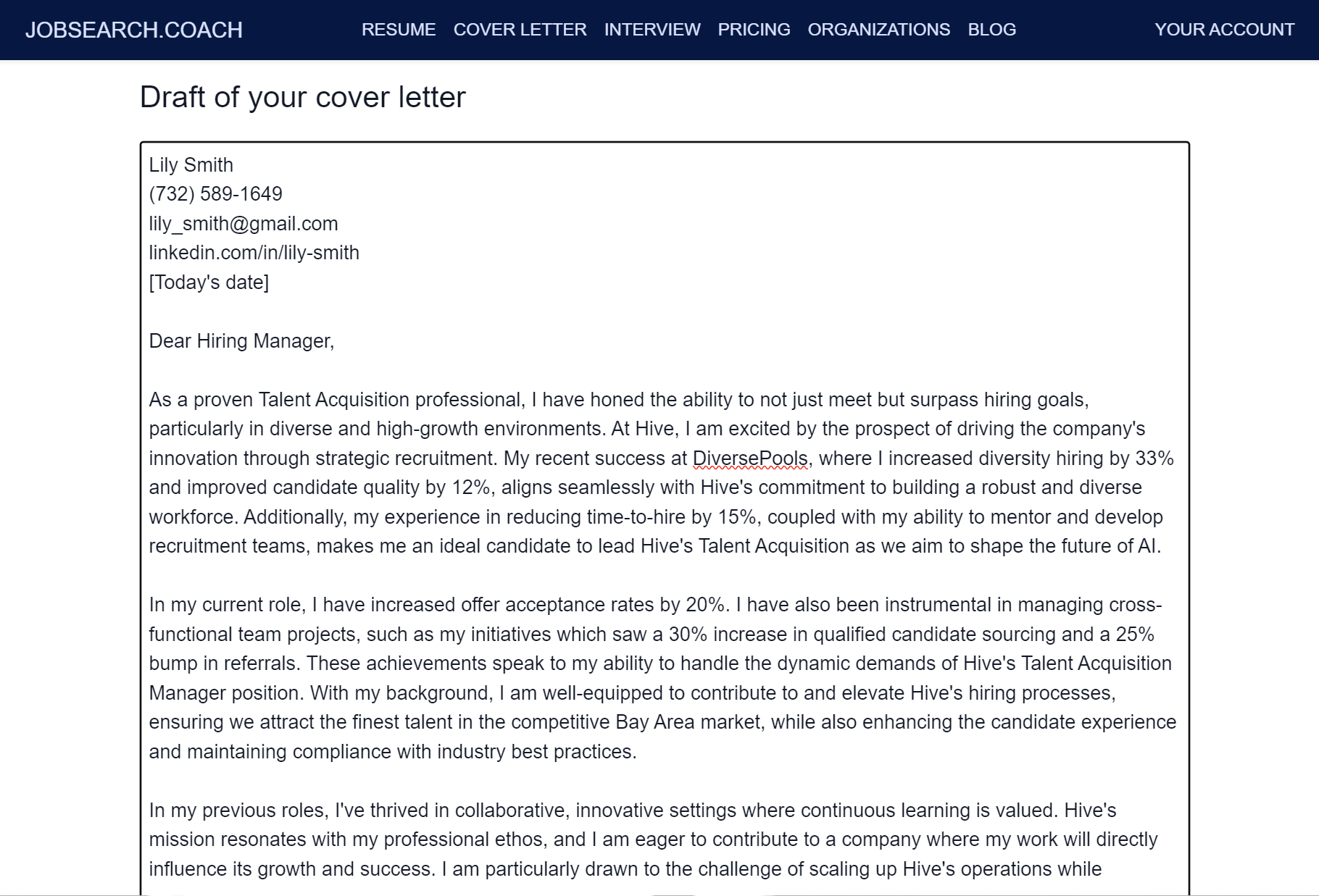 JobSearch.Coach Cover letter instantly drafted by AI