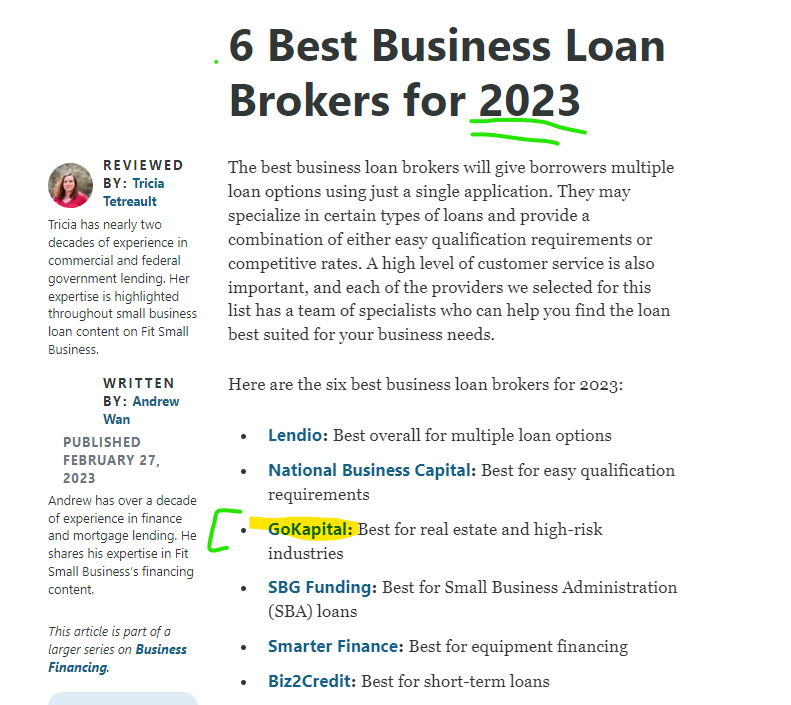 Gokapital 6 Best Loan Brokers for 2023