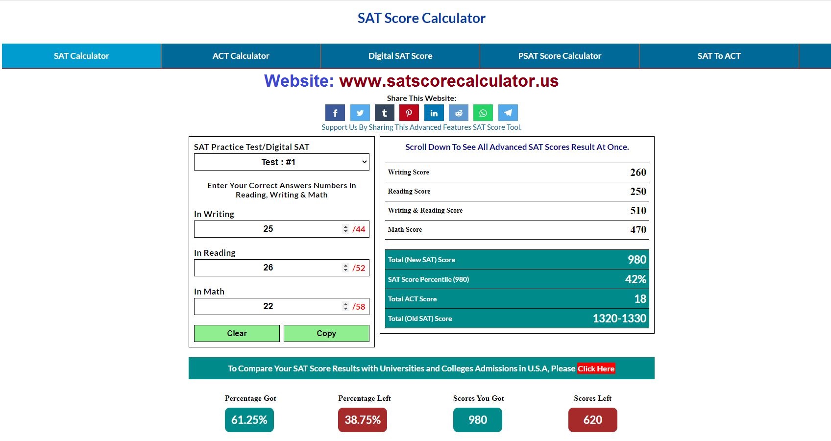 SATScoreCalculator.us SAT Score Calculator