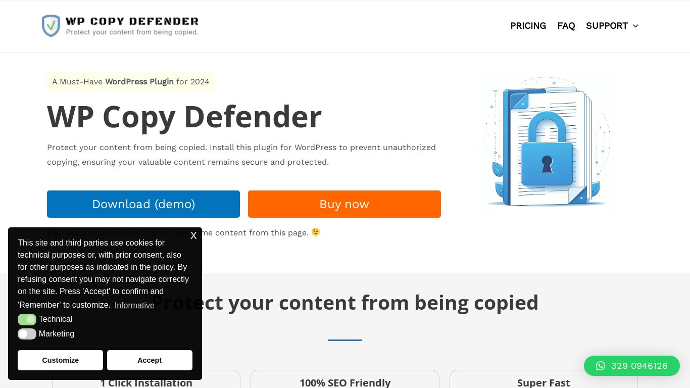 WP Content Defender Landing page