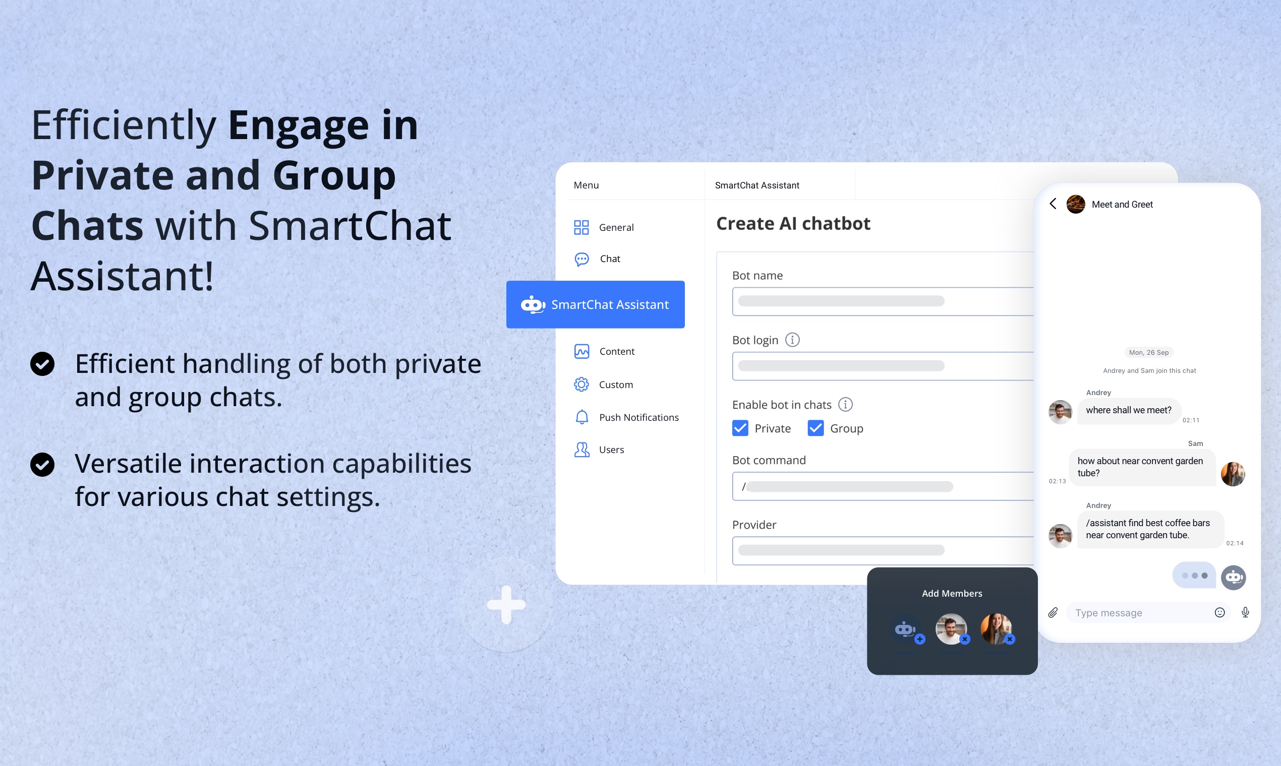QuickBlox SmartChat Assistant Use in private or group chat
