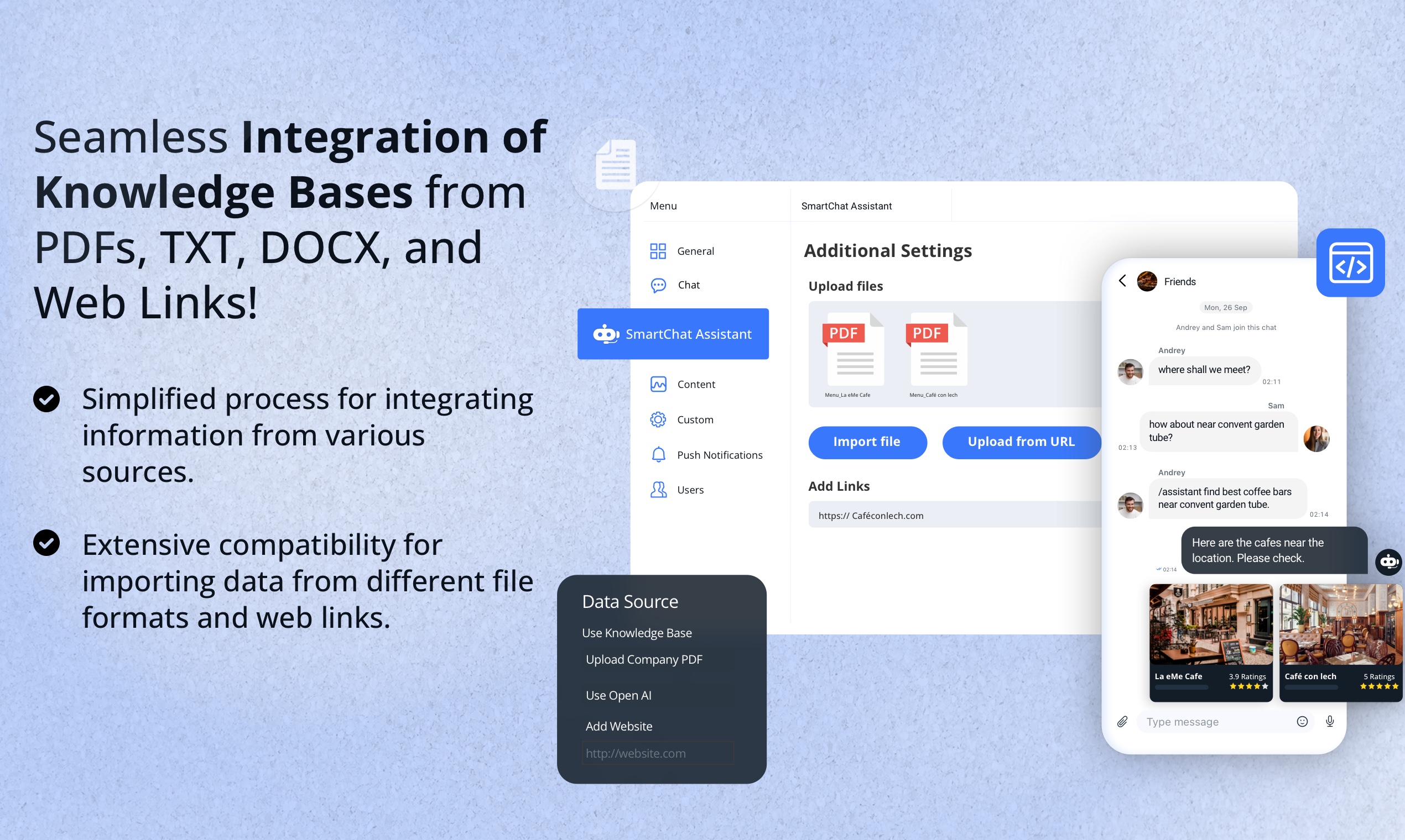 QuickBlox SmartChat Assistant Integrate your own knowledge base