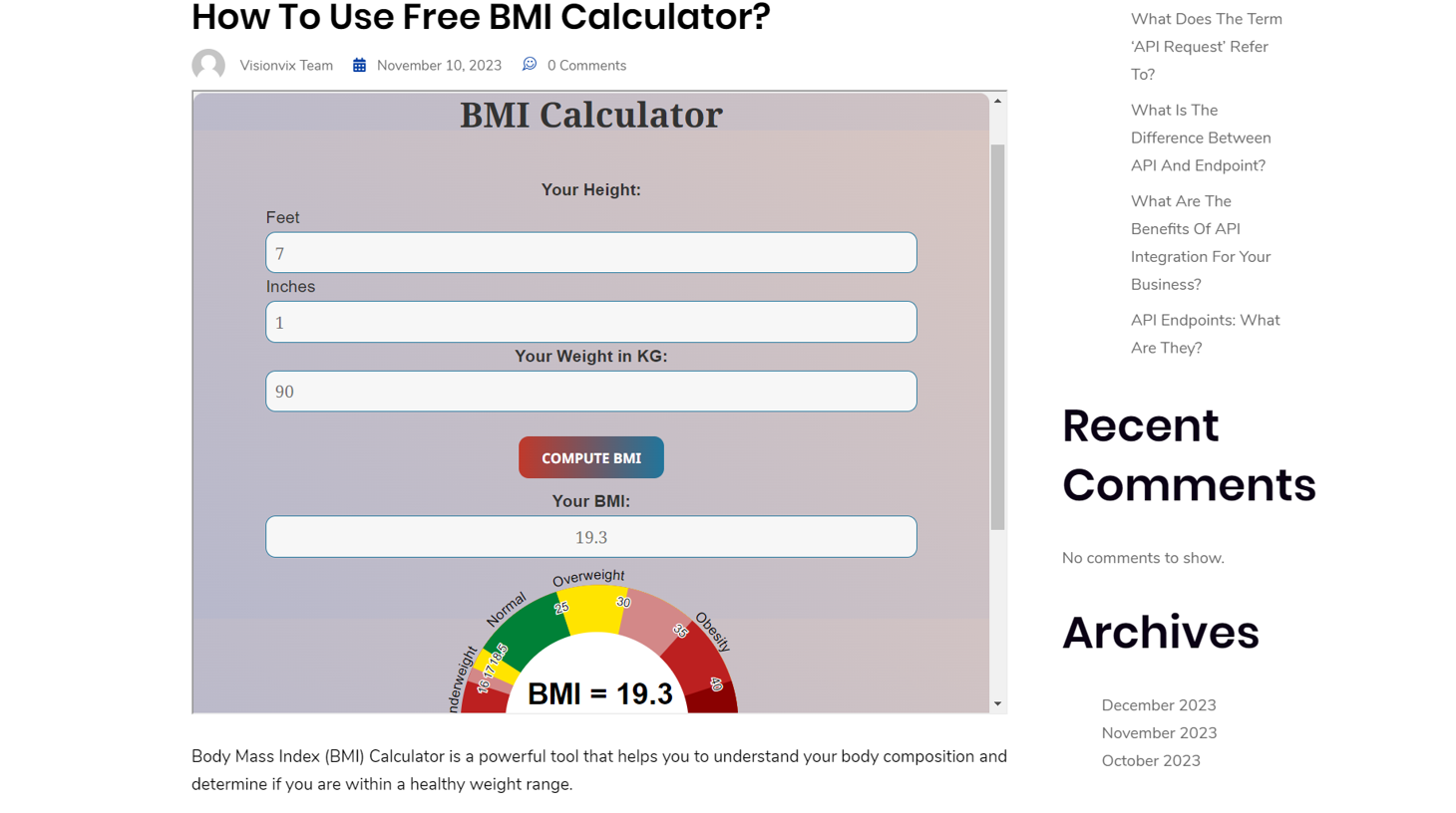VisionVix Apps embedding the calculator as a widget into your blog or site for free
