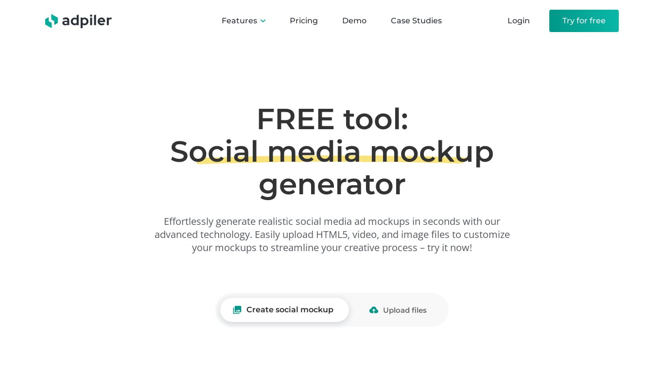 Adpiler Social Mockup Generator Landing page