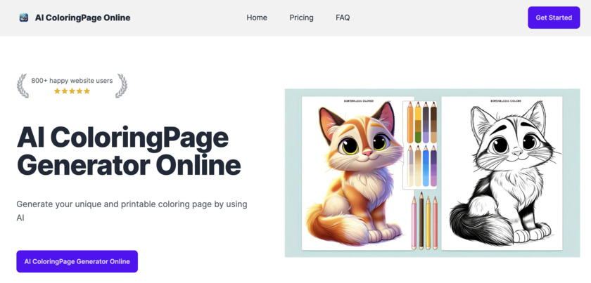 AI Coloring Pages Online Landing Page