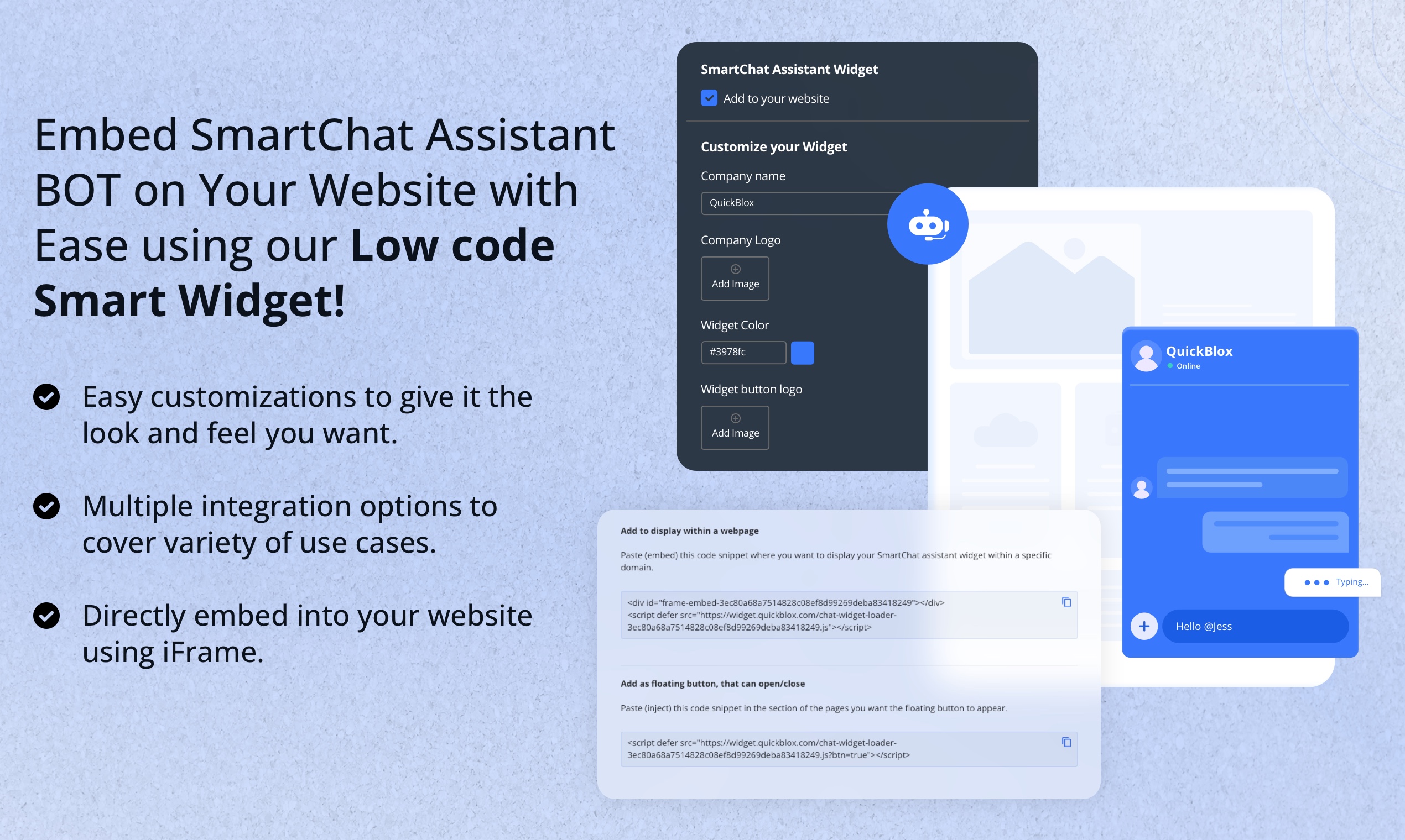 QuickBlox SmartChat Assistant Embeddable widget for any website