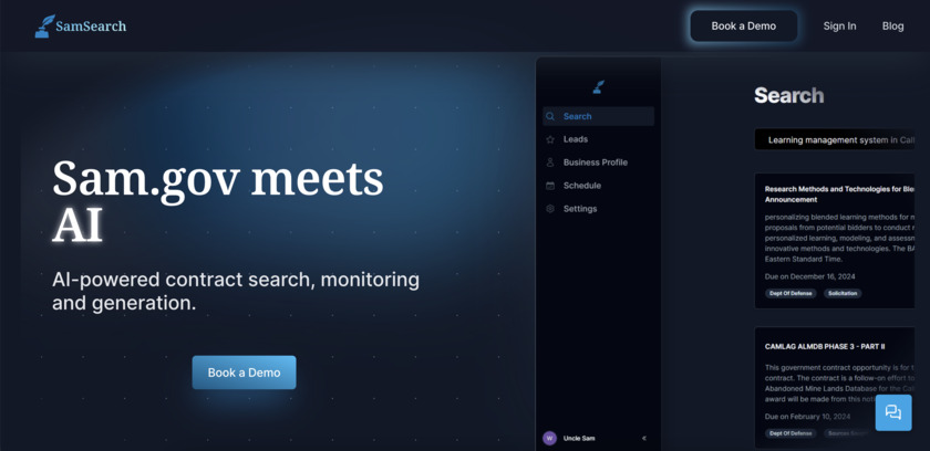 SamSearch.co Landing Page