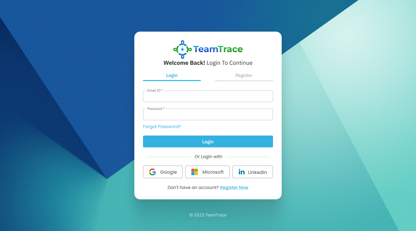 TeamTrace Login page