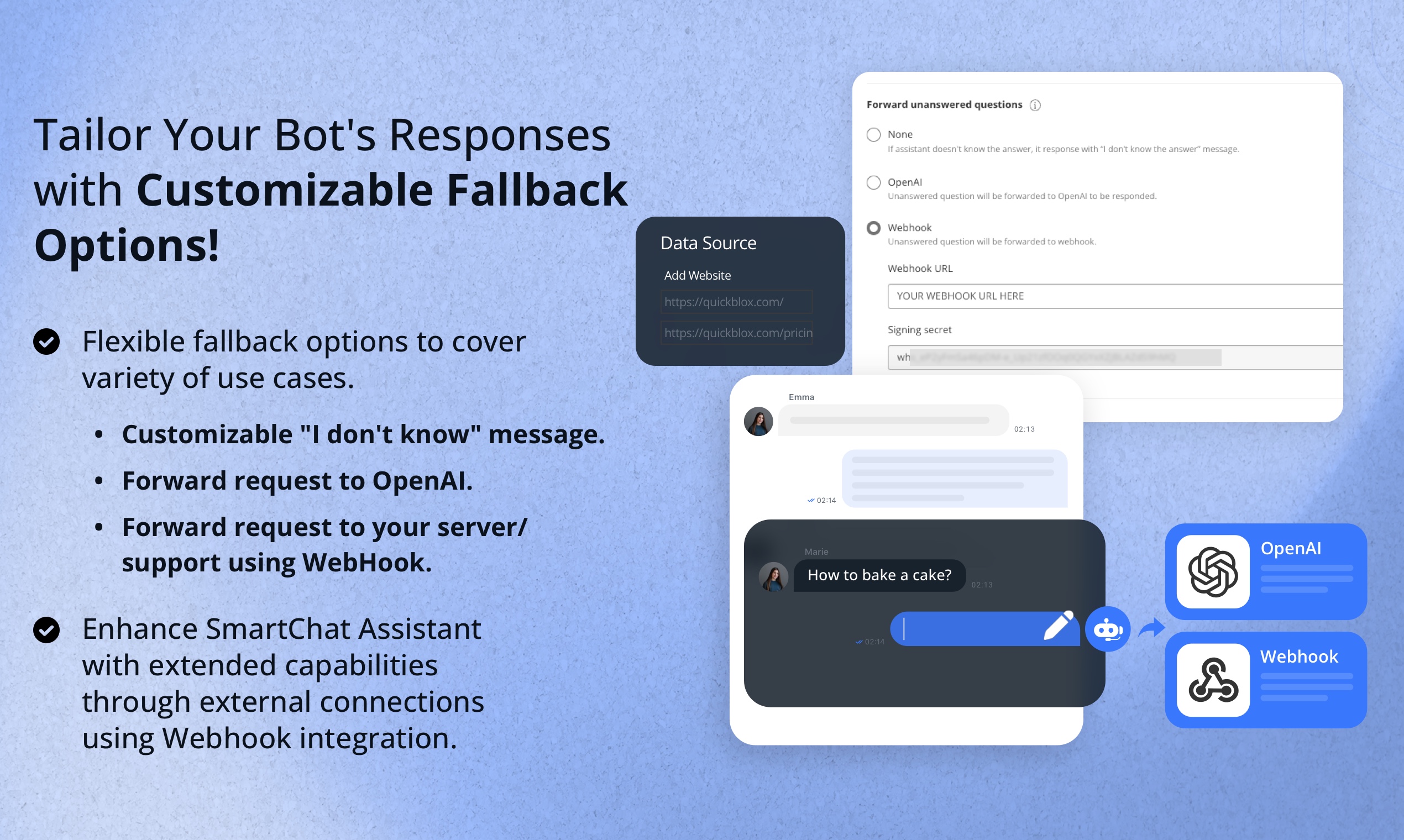 QuickBlox SmartChat Assistant Customizable fallback options