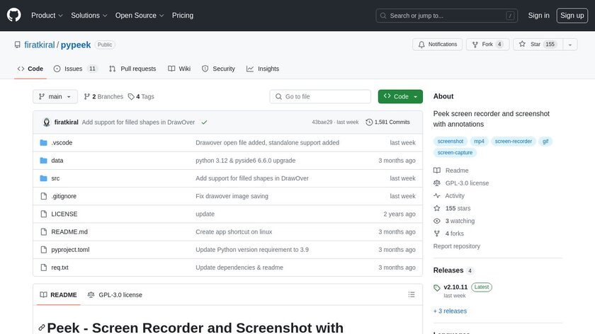 Peek Screen Recorder Landing Page