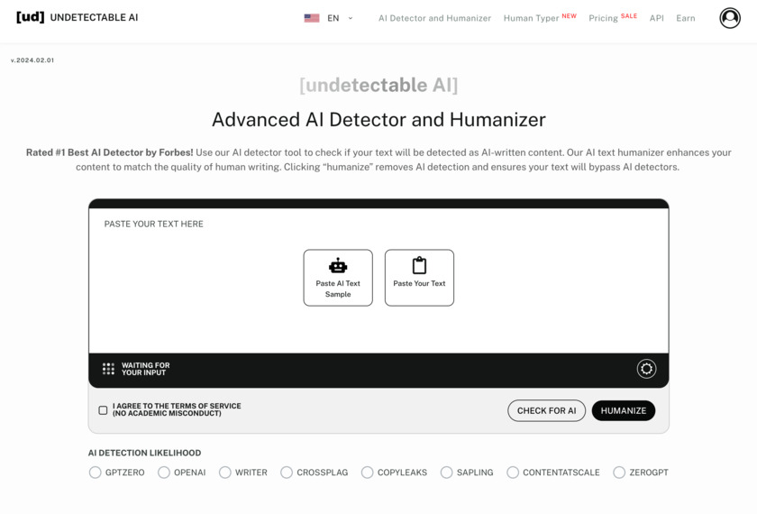 Undetectable.ai Landing Page