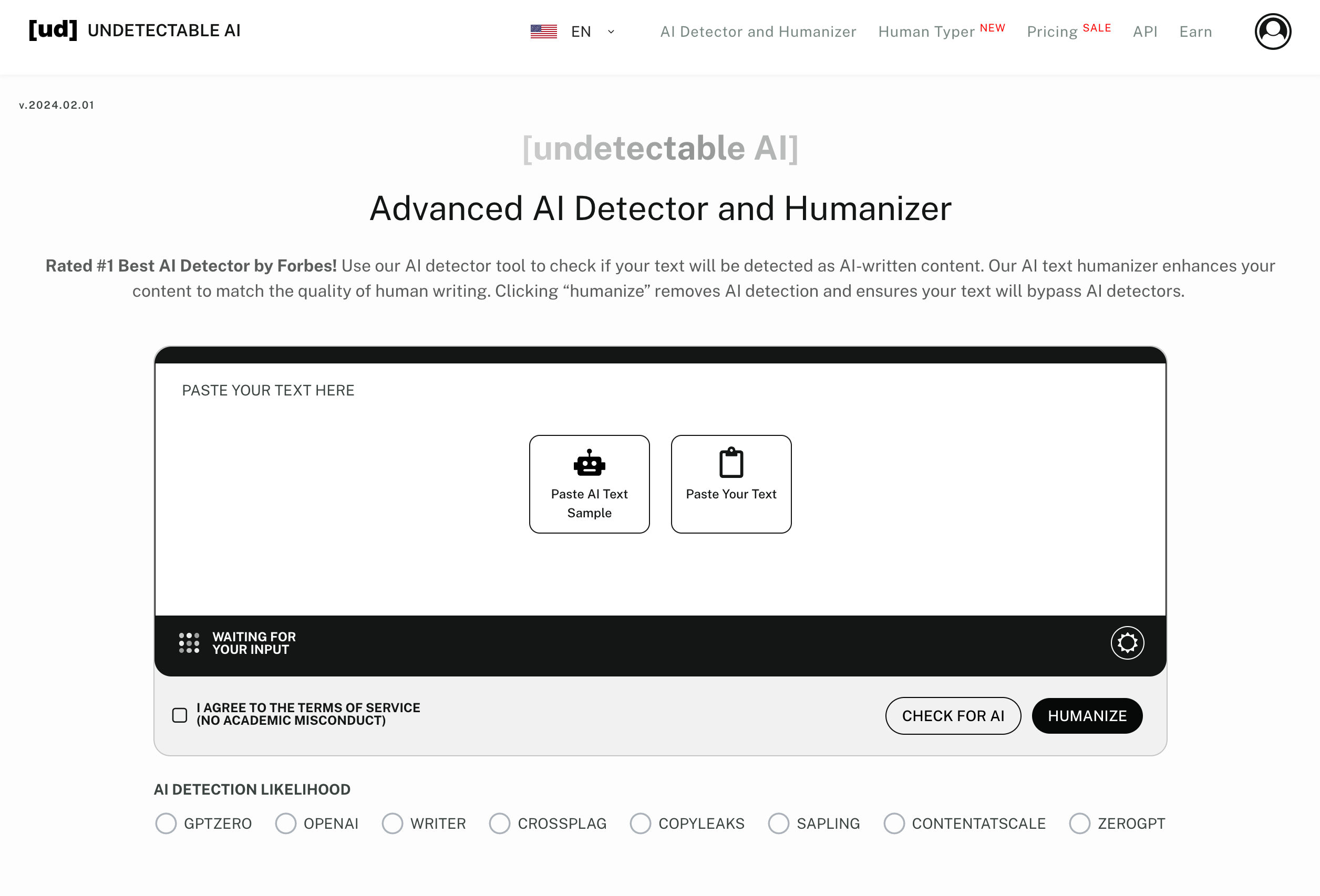 Undetectable.ai Homepage