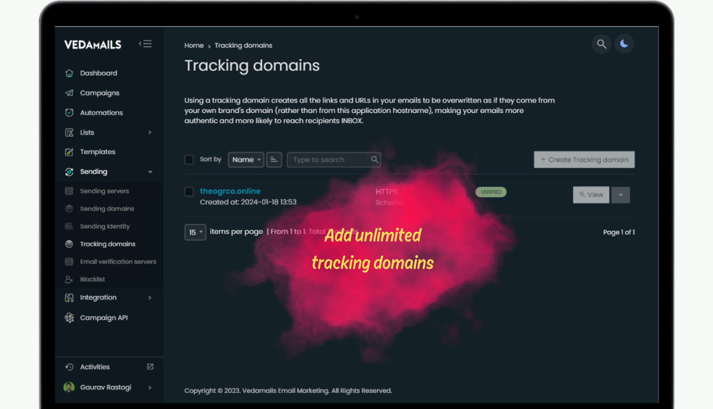 Vedamails Add Unlimited Tracking Domains