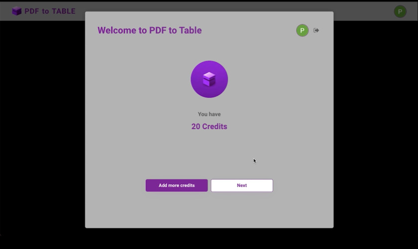 PDF to TABLE AI Landing Page