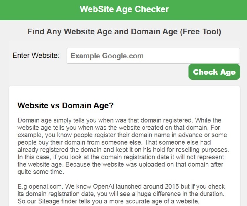 Samar.pro Website Age Checker Landing Page