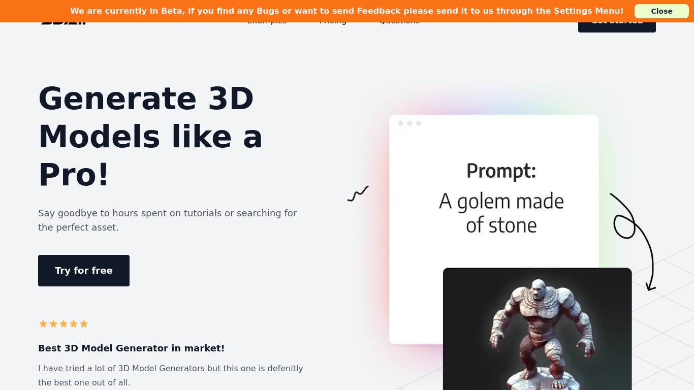 3D AI Studio Landing page