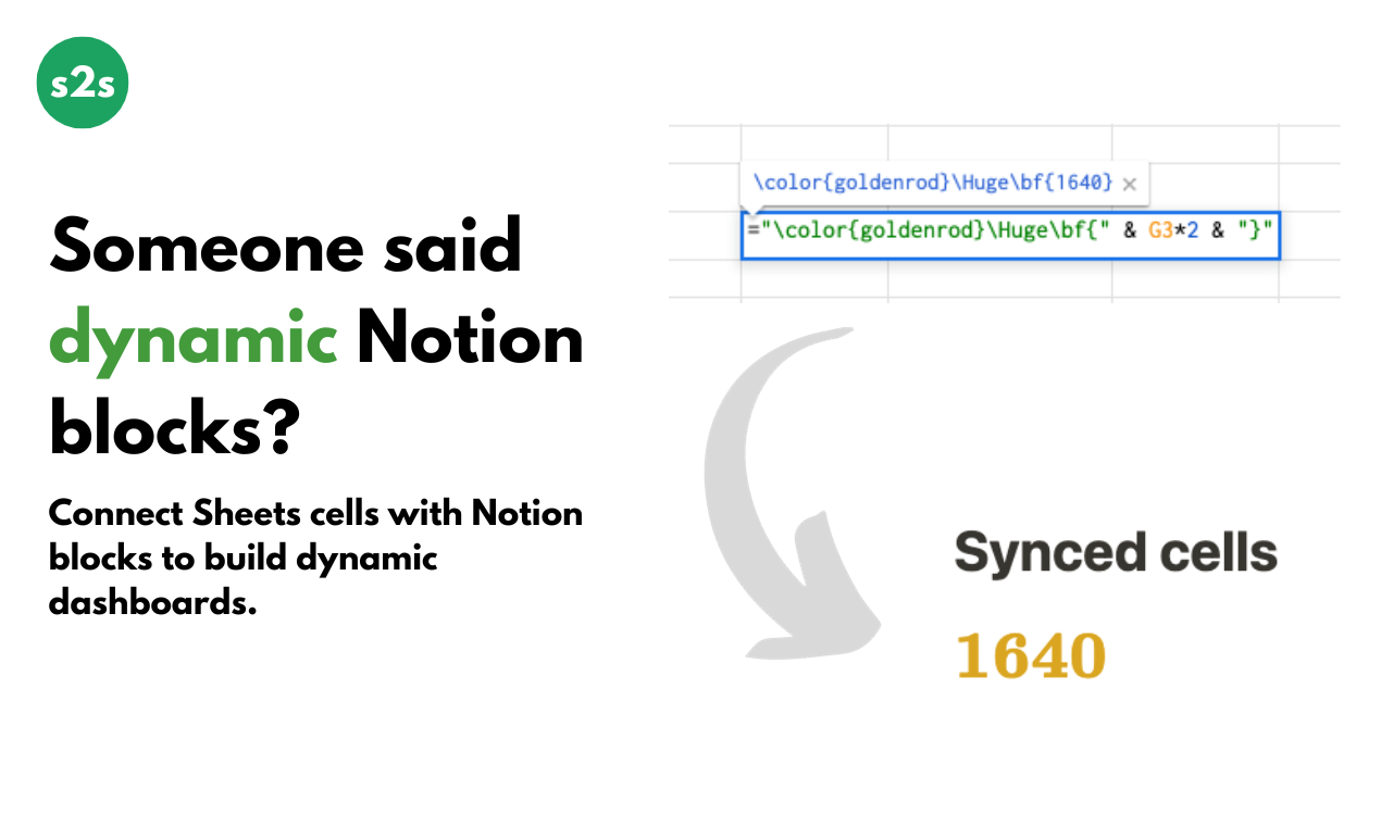 Sync2Sheets Dynamic blocks in Notion with cell values from Sheets
