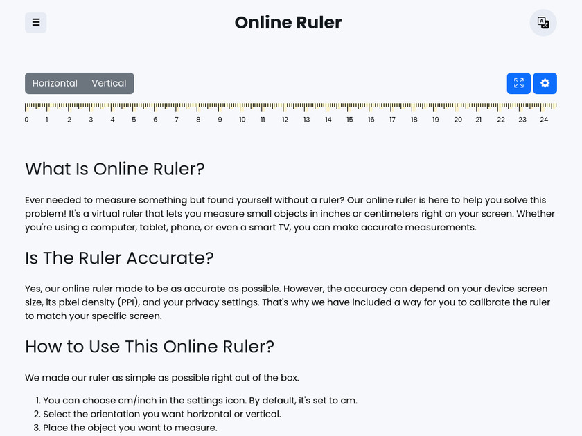 Online Rulers Landing Page