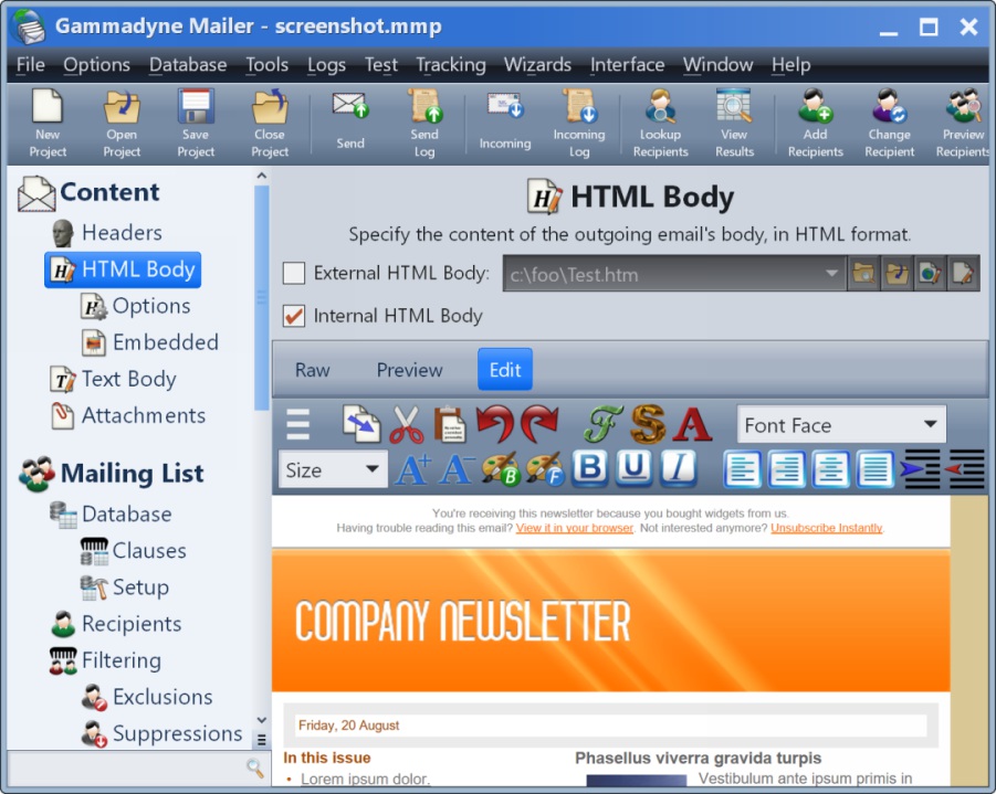 Gammadyne Mailer HTML Editor