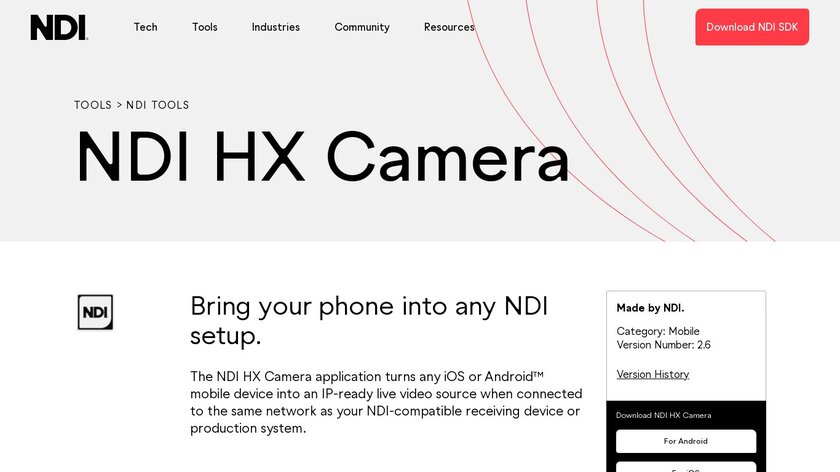 NDI HX Camera Landing Page