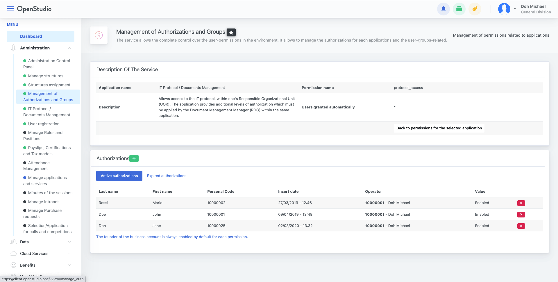 OpenStudio Permissions Management with Authorization Groups