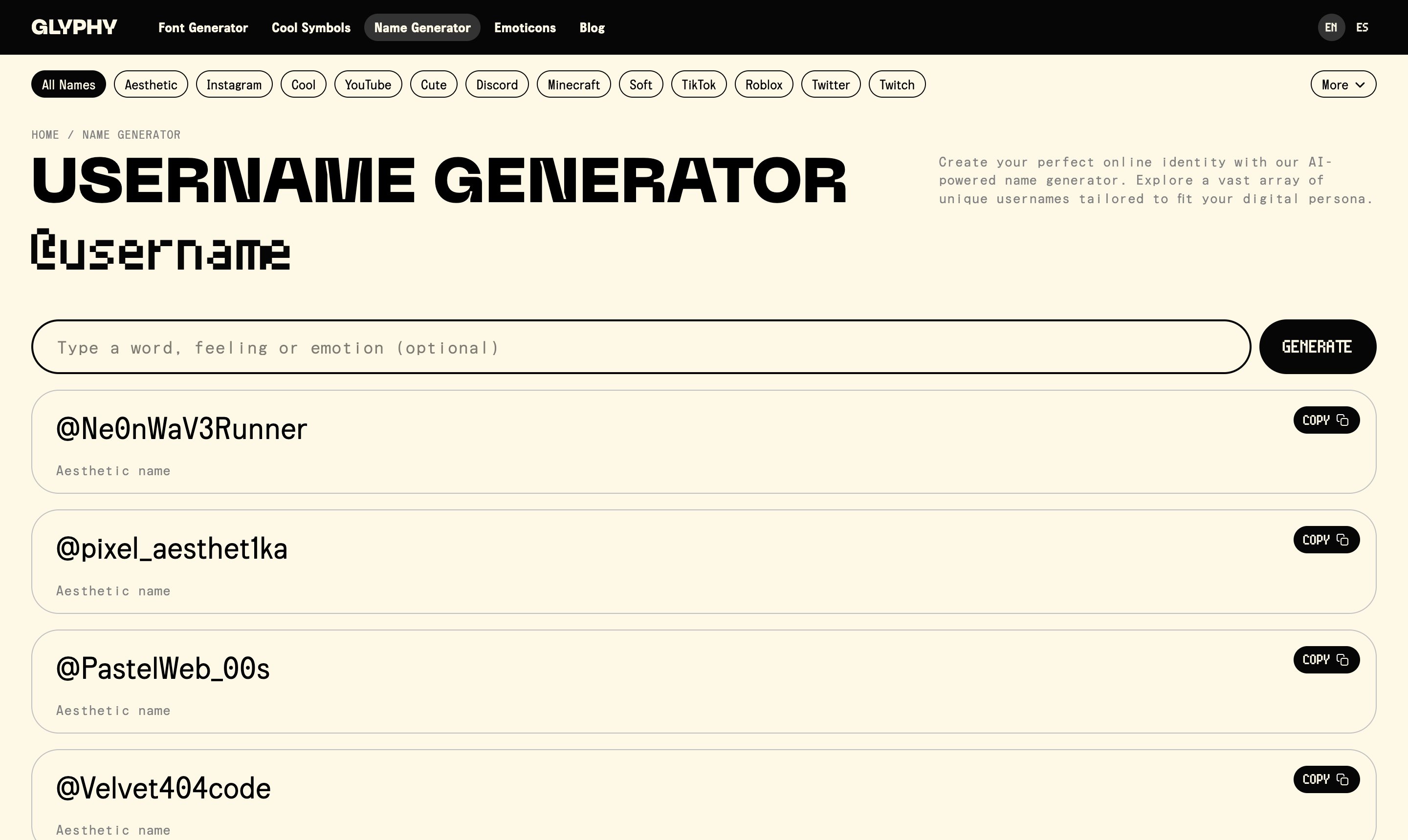 Glyphy Name Generator