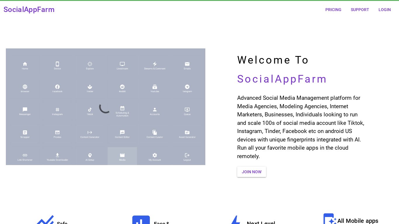 SocialAppFarm Landing page
