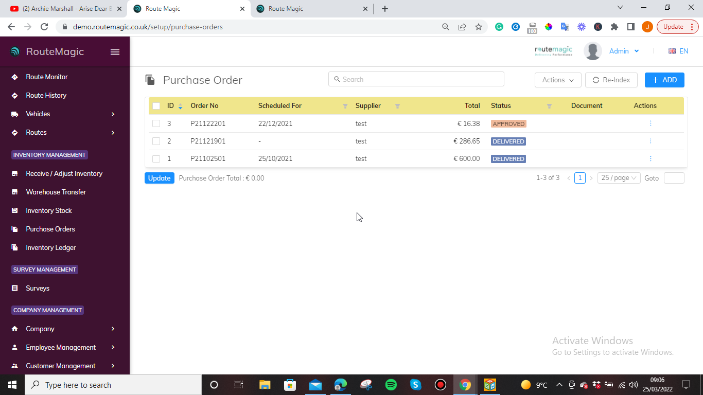 RouteMagic Create Purchase Order