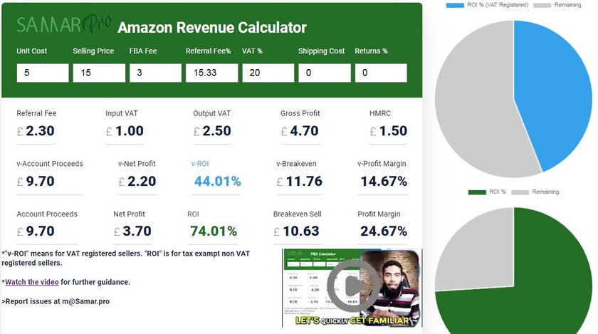 Samar Pro Amazon Revenue Calculator Landing Page