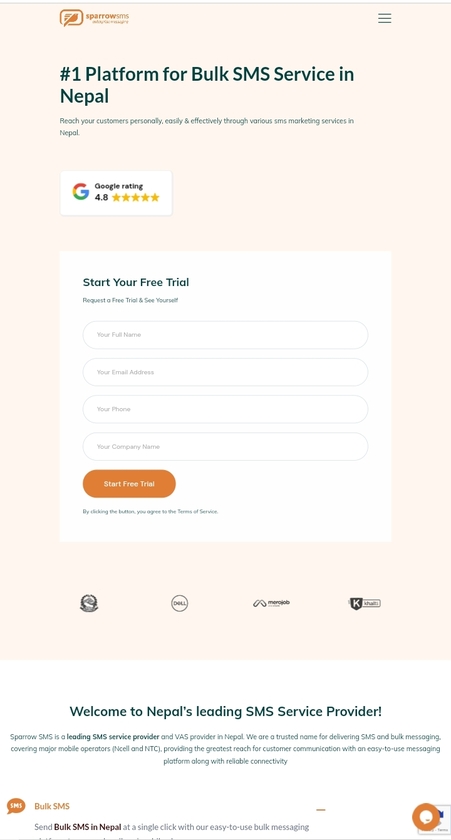 SparrowSMS Landing Page