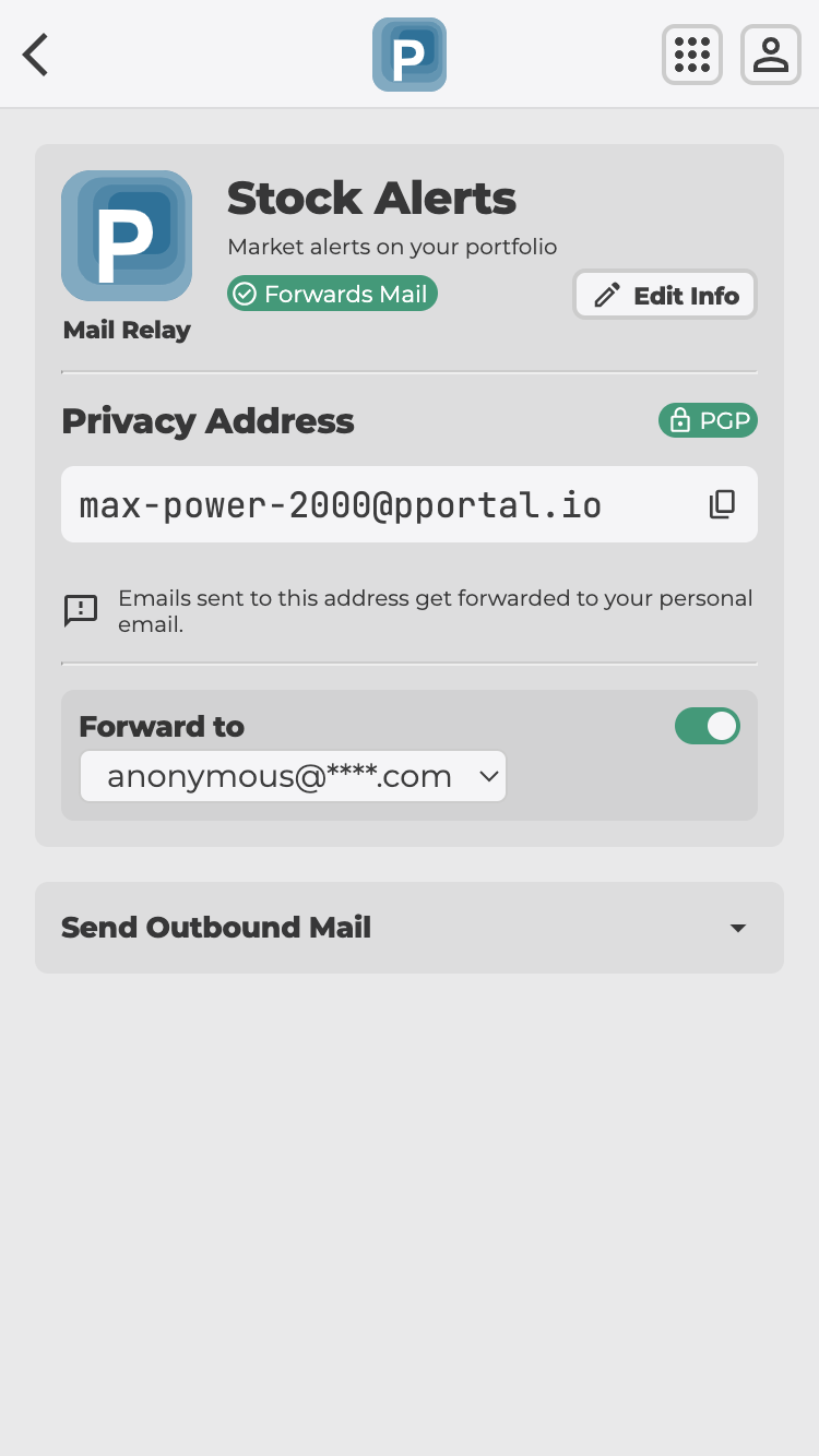 Mail Relay by Privacy Portal Privacy Address - Mobile - Light Mode