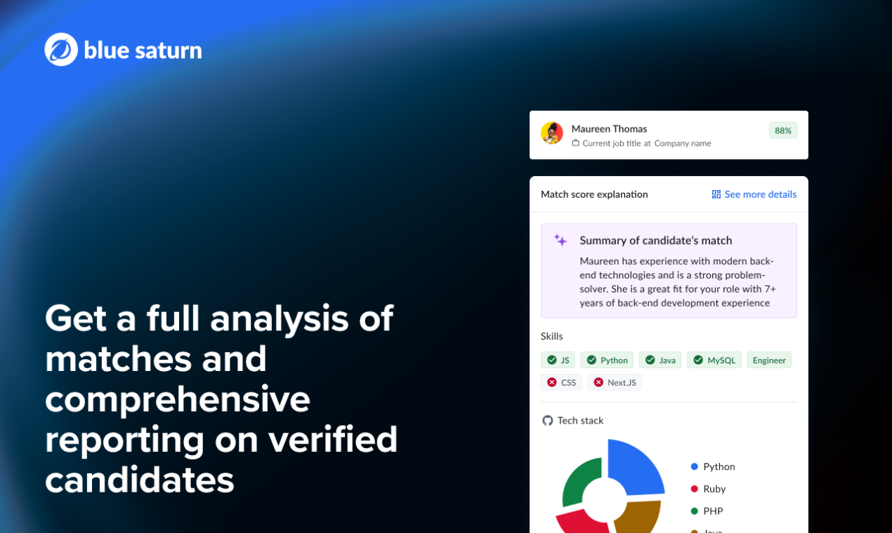 Blue Saturn - Recruiting co-pilot Get a full analysis of matches and comprehensive reporting on verified candidates