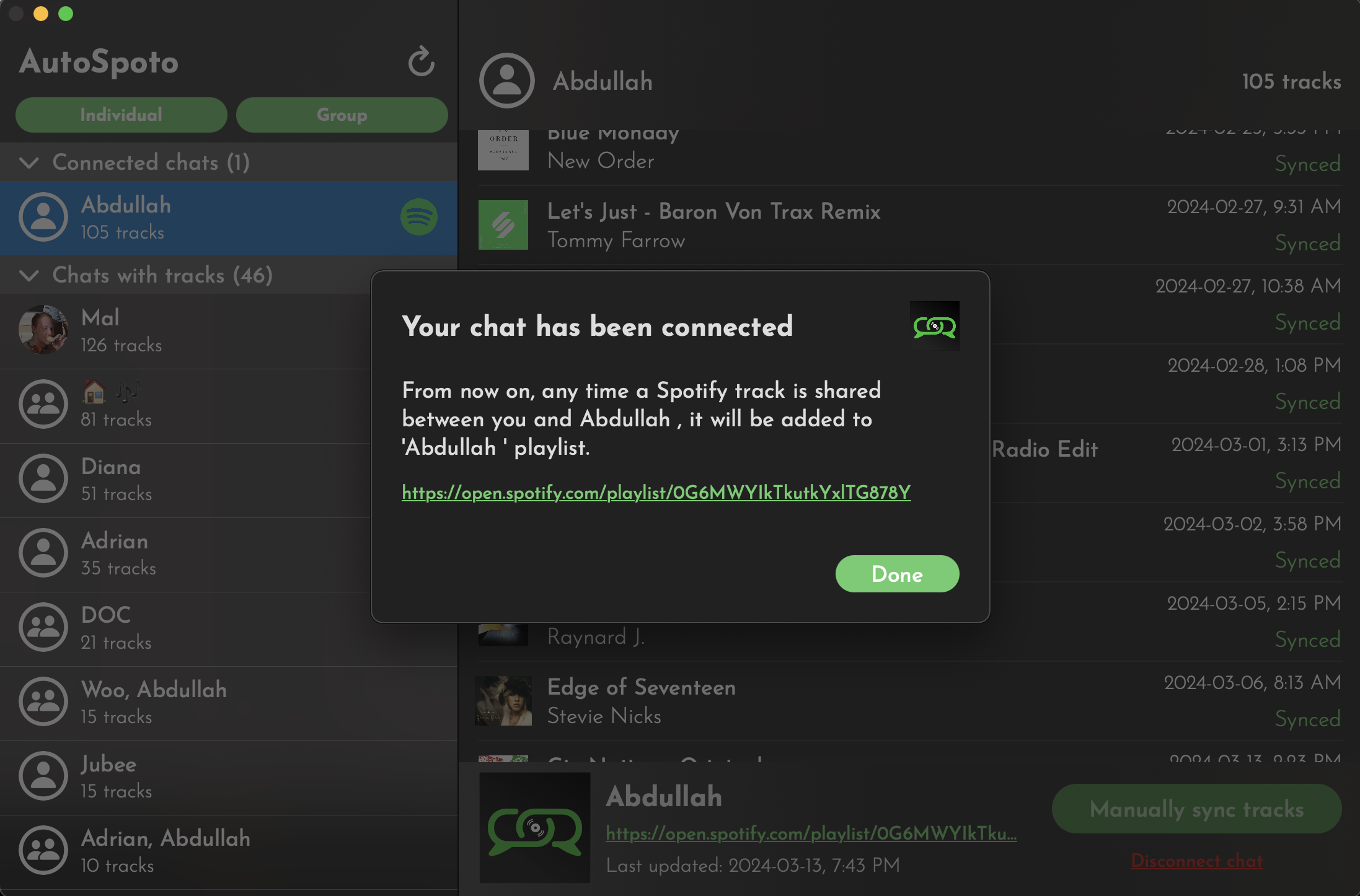 AutoSpoto Chat Connected to Spotify