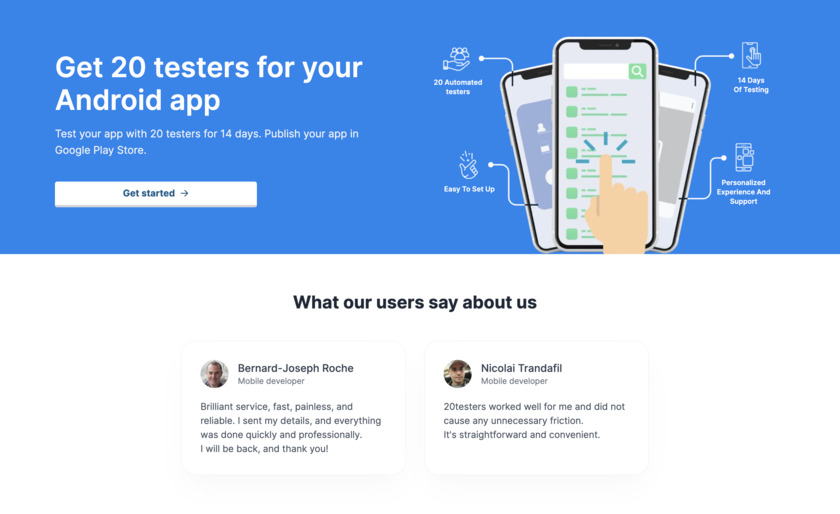 20testers Landing Page