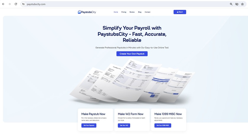 PaystubsCity Landing Page