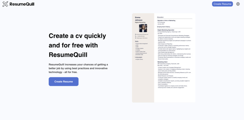 ResumeQuill Landing Page
