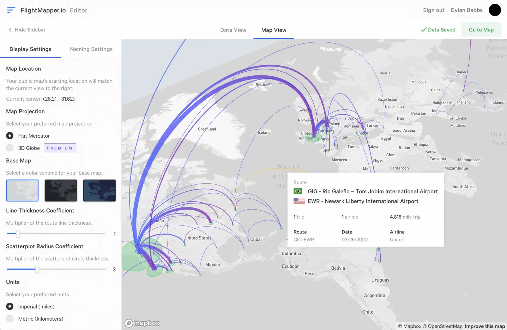 Flightmapper.io User Flight Maps 
