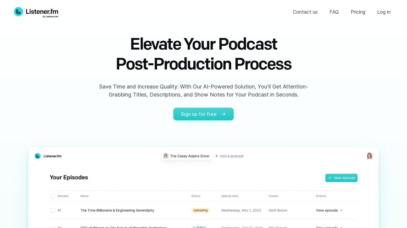 Listener.fm Landing page